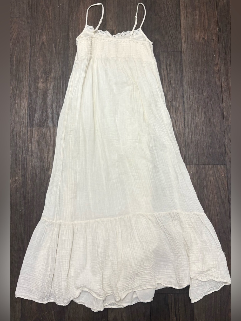 Zara White Smocked Maxi Dress Cottagecore Beach Vacation Size Small - Picture 5 of 5